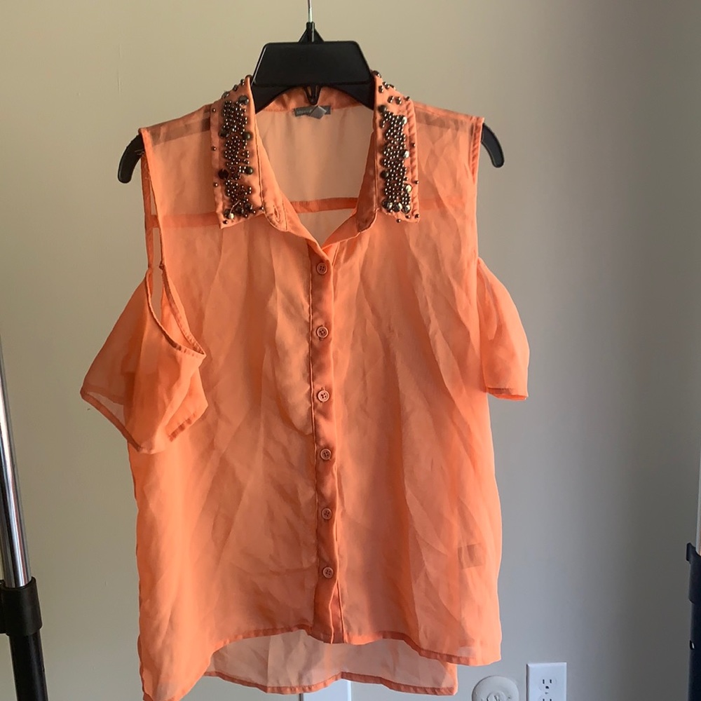 Salmon “chiffon” sheer blouse